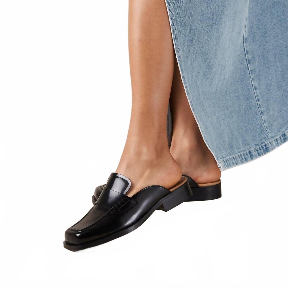 NEW ALOHAS women's alfred leather loafer mule in black